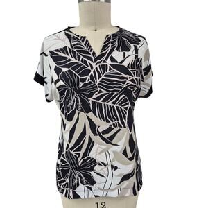 Joseph Ribkoff Top Black/ Beige/Tan Floral print Sz M